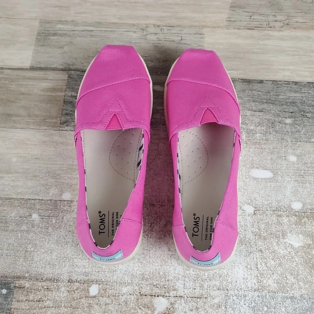 Toms Alpargata Kids Casual Shoes Sz 6 Pink Canvas Slip-on Round Toe Flats